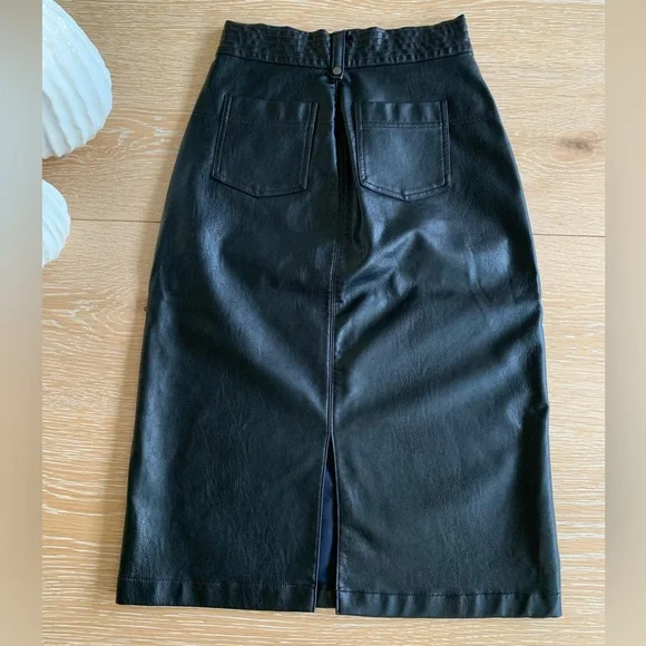 NWOT Anthropologie Pilcro Faux Leather Moto Midi Skirt 2 Pencil Vegan Punk Black - Picture 7 of 16